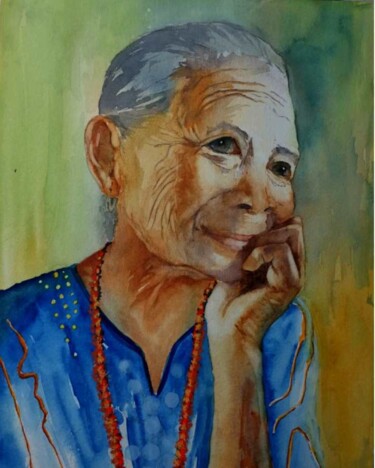 Ζωγραφική με τίτλο ""pensive"" από Valerie Sorbets, Αυθεντικά έργα τέχνης, Ακουαρέλα
