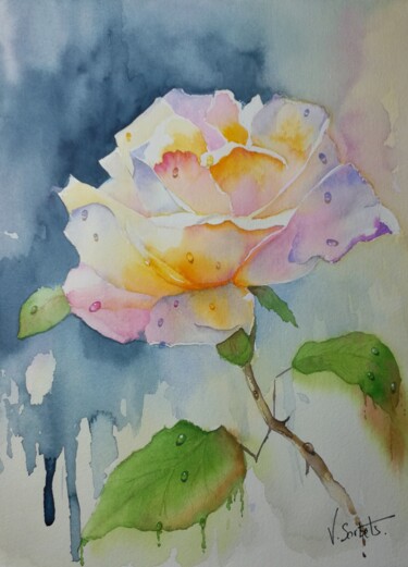 Peinture intitulée ""rose"" par Valerie Sorbets, Œuvre d'art originale, Aquarelle