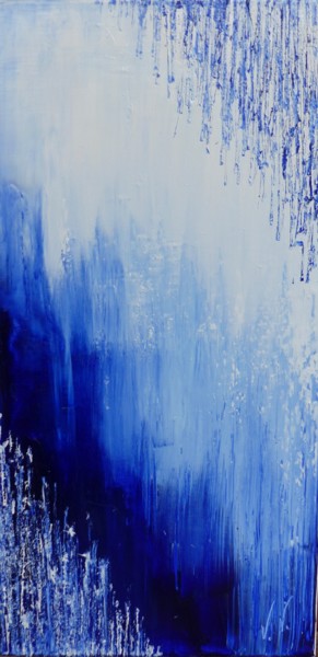 Painting titled "Abstrait Bleu 649" by Virginie Brazilier-Rideau, Original Artwork, Oil