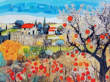 Painting titled "Fruit orange tree" by V+V Kniazievi, Original Artwork, Acrylic