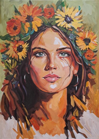 Painting titled "Ukrainian flower" by V+V Kniazievi, Original Artwork, Acrylic
