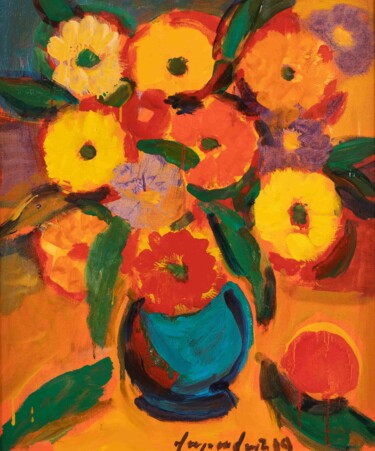 Painting titled "Flowers" by V Vardanian, Original Artwork, Oil