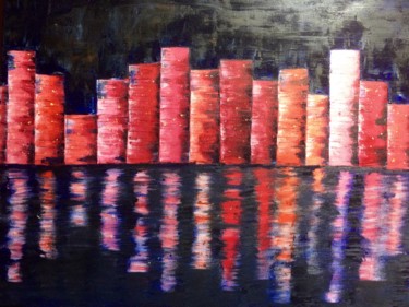 Painting titled "La ville rose" by Wilcox, Original Artwork, Oil Mounted on Wood Stretcher frame