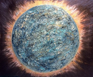 Painting titled "Full metal planet" by Wilcox, Original Artwork, Collages Mounted on Wood Stretcher frame