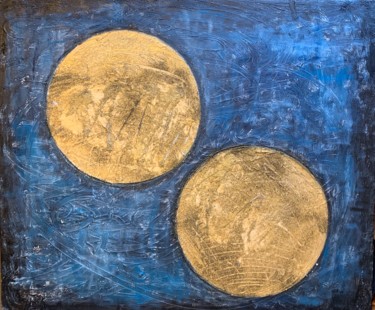 Painting titled "Twin planets" by Wilcox, Original Artwork, Oil Mounted on Wood Stretcher frame