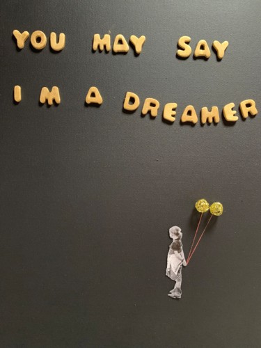 Kolaże zatytułowany „I’m a dreamer” autorstwa Wilcox, Oryginalna praca, Kolaże Zamontowany na Drewniana rama noszy