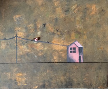 Peinture intitulée "La maison rose" par Wilcox, Œuvre d'art originale, Huile Monté sur Châssis en bois