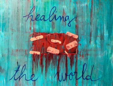 Painting titled "Healing the world" by Wilcox, Original Artwork, Oil Mounted on Wood Stretcher frame