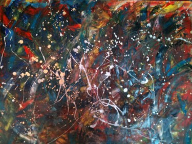 Painting titled "Fireworks" by Wilcox, Original Artwork, Oil Mounted on Wood Stretcher frame