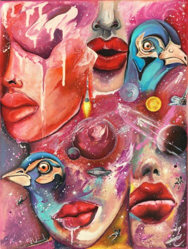 Painting titled "Universe" by V.Woody, Original Artwork, Oil Mounted on Wood Stretcher frame