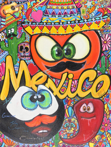 Painting titled "Mexico Trip" by V.Woody, Original Artwork, Oil Mounted on Wood Stretcher frame