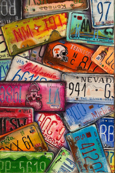 Painting titled "Interstate 60" by V.Woody, Original Artwork, Oil Mounted on Wood Stretcher frame