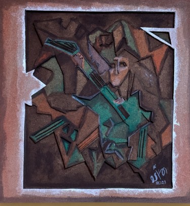 Malerei mit dem Titel "Guitar" von Erika De La Vega, Original-Kunstwerk, Collagen