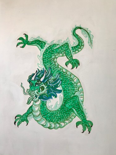 Malarstwo zatytułowany „Mural Dragón Verde” autorstwa Erika De La Vega, Oryginalna praca, Akryl