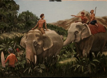 Painting titled "Hunt" by Vladimir Butko, Original Artwork, Oil Mounted on Wood Panel