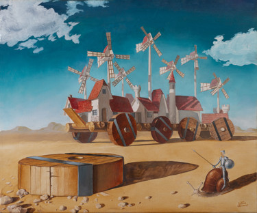 Pittura intitolato "Don Quixote and the…" da Vyacheslav Nikiforov, Opera d'arte originale, Olio