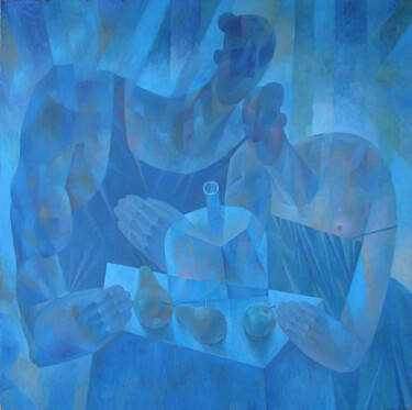 Картина под названием "Молодая семья с гра…" - Вячеслав Пименов, Подлинное произведение искусства, Масло