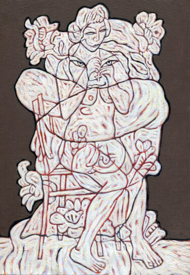 Pintura intitulada "Две женщины на тёмн…" por Vadim Ankudinov, Obras de arte originais, Óleo Montado em Armação em madeira
