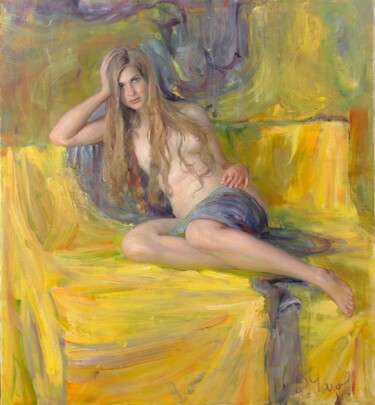 Painting titled "On yellow" by Vadim Chazov, Original Artwork, Oil