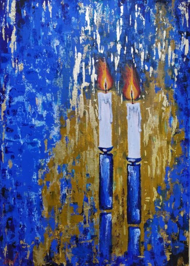 Ζωγραφική με τίτλο "Flickering candles" από Marina Dinin, Αυθεντικά έργα τέχνης, Ακρυλικό Τοποθετήθηκε στο Ξύλινο φορείο σκε…