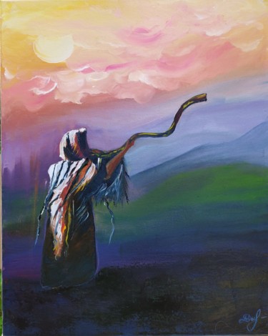 Painting titled "Call to the Lord" by Marina Dinin, Original Artwork, Oil Mounted on Wood Stretcher frame