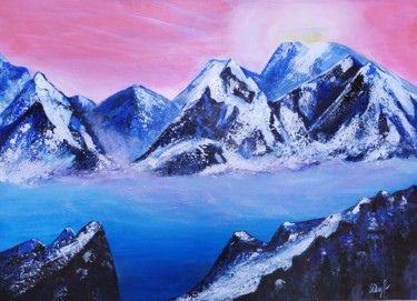 Painting titled "Fog in the mountains" by Marina Dinin, Original Artwork, Acrylic Mounted on Wood Stretcher frame