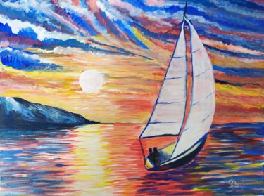 Peinture intitulée "Sailboat" par Marina Dinin, Œuvre d'art originale, Acrylique