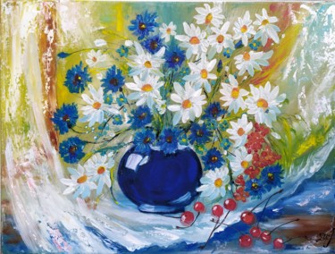 Painting titled "Flowers in the wind…" by Marina Dinin, Original Artwork, Oil Mounted on Wood Stretcher frame