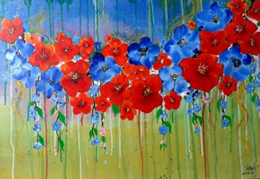 Painting titled "Scarlet poppies" by Marina Dinin, Original Artwork, Acrylic Mounted on Wood Stretcher frame