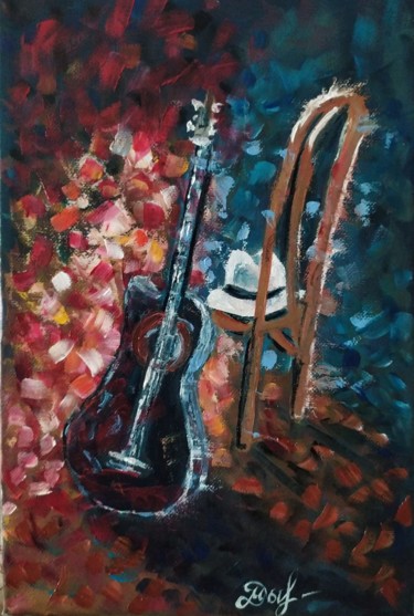 Painting titled "An intermission" by Marina Dinin, Original Artwork, Oil Mounted on Wood Stretcher frame