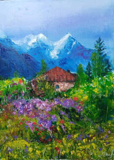 Картина под названием "Mountain house. Wal…" - Marina Dinin, Подлинное произведение искусства, Масло Установлен на Деревянна…
