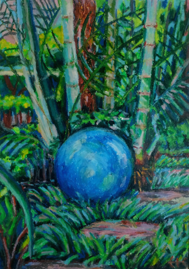 Painting titled "The blue ball in th…" by Vadim Kalinin, Original Artwork, Pastel