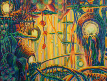 Malerei mit dem Titel "Inhabited forest" von Vadim Kalinin, Original-Kunstwerk, Pastell