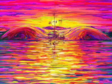 Digital Arts titled "Red Harbor" by Vadim Kalinin, Original Artwork, Digital Painting