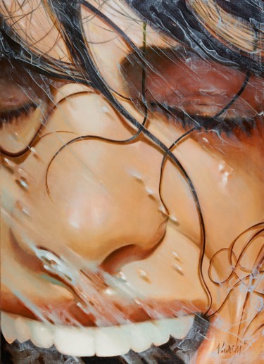 Peinture intitulée ",,RAIN,," par Vadim Kovalev, Œuvre d'art originale, Huile Monté sur Châssis en bois