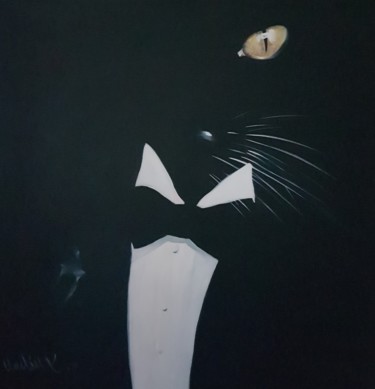 Картина под названием ",,BLACK CAT,," - Vadim Kovalev, Подлинное произведение искусства, Масло Установлен на Деревянная рама…
