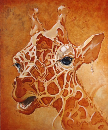 Painting titled ",,GIRAFFE,," by Vadim Kovalev, Original Artwork, Oil Mounted on Wood Stretcher frame