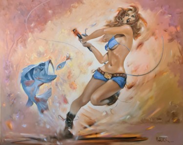 Painting titled "The fish of my drea…" by Vadim Kovalev, Original Artwork, Oil Mounted on Wood Stretcher frame