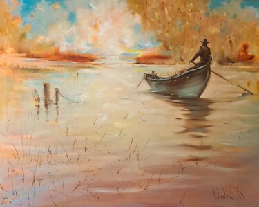Painting titled ",, At sunset,," by Vadim Kovalev, Original Artwork, Oil Mounted on Wood Stretcher frame