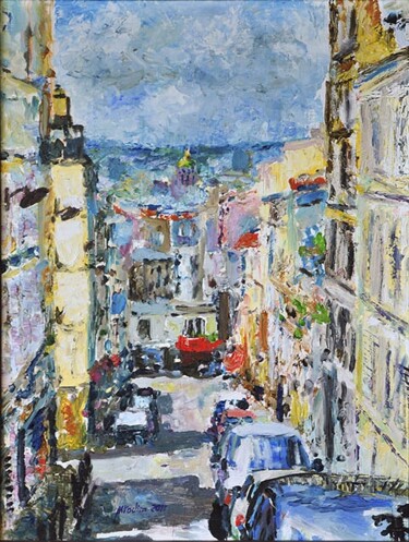 Peinture intitulée "Joyeux Montmartre" par Vadim Mikhailov, Œuvre d'art originale, Huile