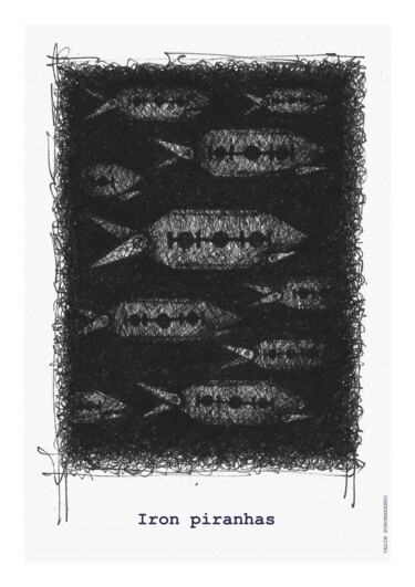 Desenho intitulada "IRON PIRANHAS" por Vadim Ponomarenko, Obras de arte originais, Marcador