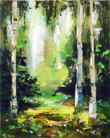 Malerei mit dem Titel "Берёзки в лесу" von Vadim Stolyarov, Original-Kunstwerk, Öl