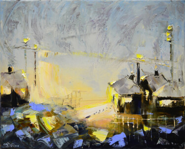 Картина под названием "Морозный посёлок" - Vadim Stolyarov, Подлинное произведение искусства, Масло