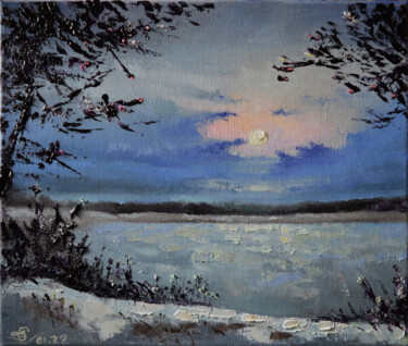 Картина под названием "Зимняя луна" - Vadim Stolyarov, Подлинное произведение искусства, Масло