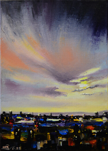 Картина под названием "Город на закате" - Vadim Stolyarov, Подлинное произведение искусства, Масло