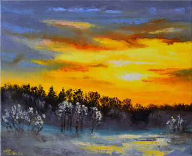 Картина под названием "Закат на краю леса" - Vadim Stolyarov, Подлинное произведение искусства, Масло