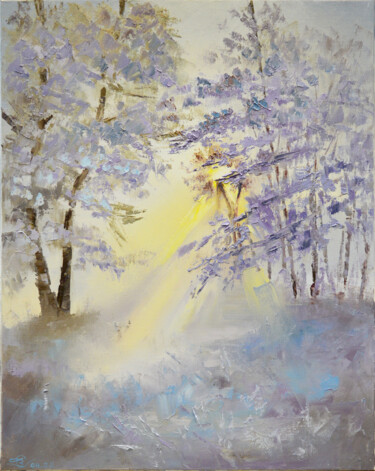 Painting titled "Солнце в зимнем лесу" by Vadim Stolyarov, Original Artwork, Oil