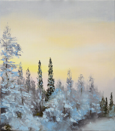 Schilderij getiteld "Зимний вечер в лесу" door Vadim Stolyarov, Origineel Kunstwerk, Olie