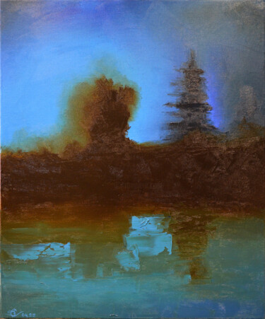 Картина под названием "Ночь над рекой" - Vadim Stolyarov, Подлинное произведение искусства, Масло