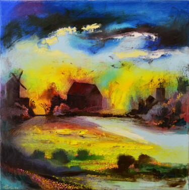 Картина под названием "Осень в деревне" - Vadim Stolyarov, Подлинное произведение искусства, Масло